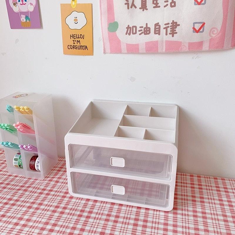 Lisslune | Versatile stackable desk organizer with drawer and brush holder for a tidy workspace