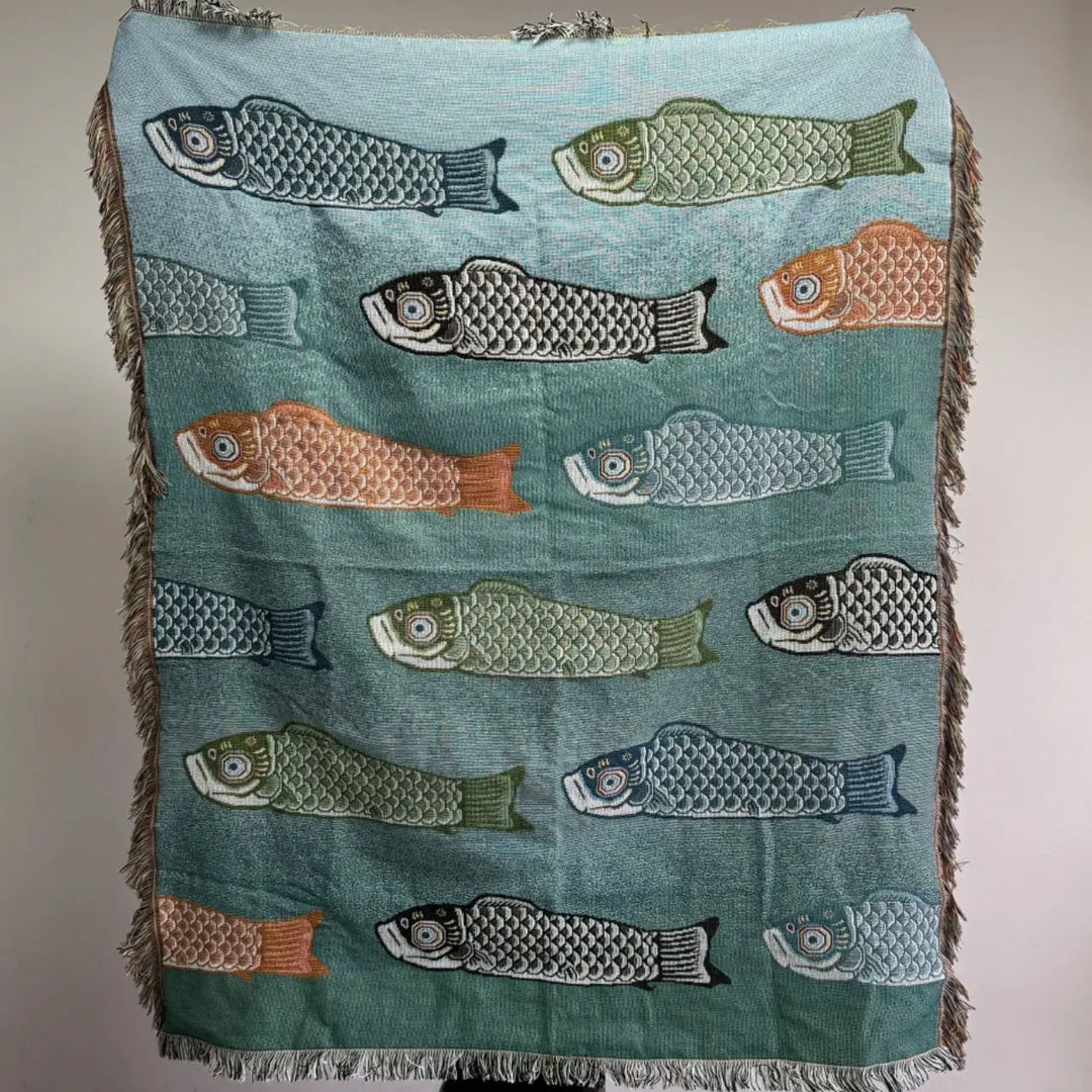 Rynx | Textile City Ins Modern Simple Koi Fish Pattern Sofa Towel Home Decor Throw Blanket Comfortable Soft Carpet Dustproof Blanket