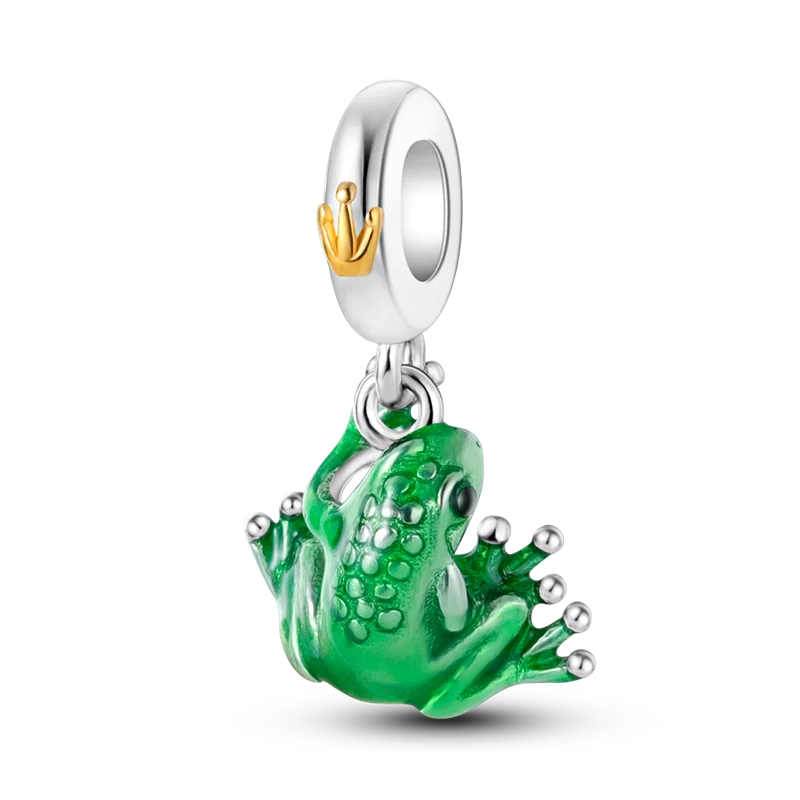 Lisslune | 925 Silver Golden Leopard Charms Beads Colorful Chameleon Rhinoceros Lion Scarab Cat Pendant Compatible with Original Pandora Bracelet Jewelry