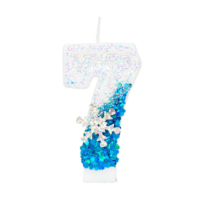 Rynx Frozen Birthday Candles 0-9 Number Glitter Blue Snowflake Cake Candle Kids Girls Birthday Party Cake Topper Decoration Accessories