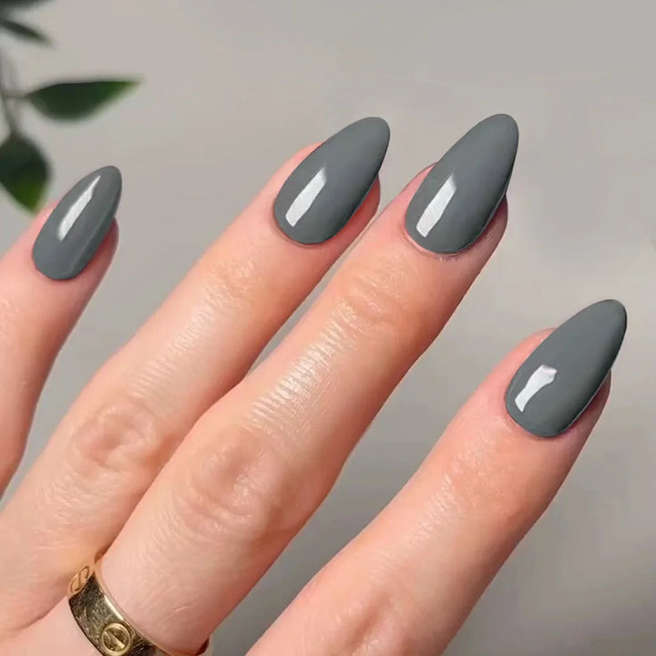 Rynx | Classic Glossy Solid Long Pointed Artificial Nails Brown Green Gray Blue Removable Pre-made Artificial Nails Stick-on Nails with Glue