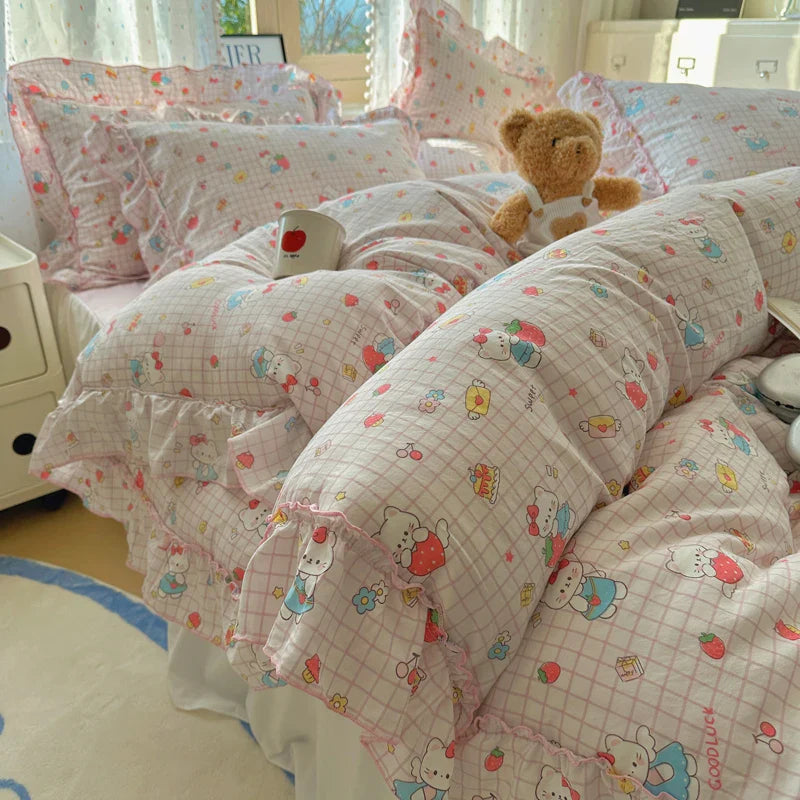 Rynx | Cute Print Bed Sheet Set Girls' Room Bedding Set Single/Double/Queen/King Size Bedding Set Soft Bedding sábanas para cama