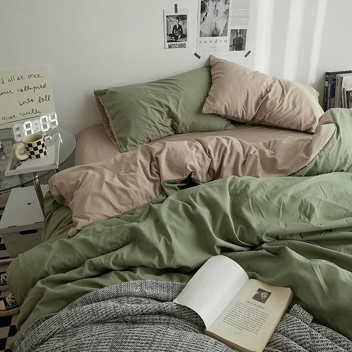 Rynx | Bedding set in double style color washed cotton bed sheet duvet cover 3-piece set bedspread set queen king size