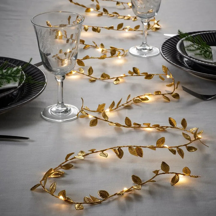 Rynx 2M 20LED Golden Leaves String Lights Fairy Lights for Wedding Birthday Party Decoration Home Garden Artificial Plants Garland Wine Light