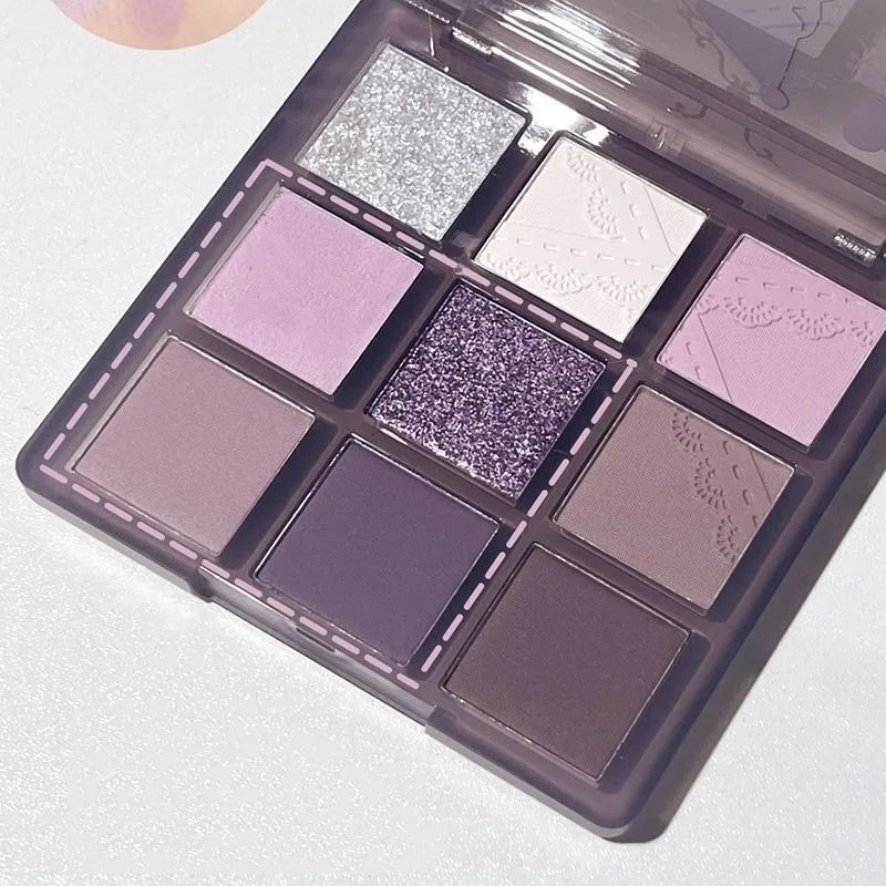 Rynx | Aurora Purple 9 Colors Eyeshadow Palette Smoky Purple Lace Shimmer Matte Silver Water Highlighter Cool Tone Eyeshadow Korean