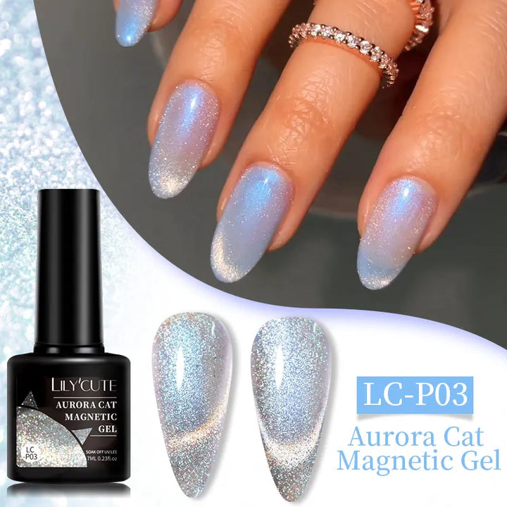 Rynx |7ML Snowlight Cat Magnetic Gel Nail Polish Grow-In-Dark Reflection Glitter Laser Semi-Permanent Soak Off UV Gel Nail Polish