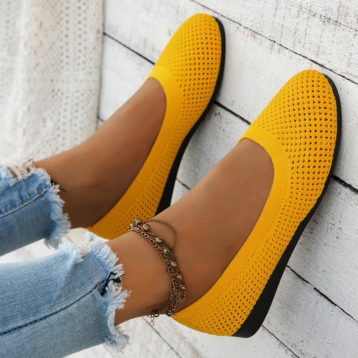 Lisslune | Women Round Toe Flat Shoes Solid Color Knit Slippers Casual Breathable Ballet Flats Women Flat Shoes Loafers Women