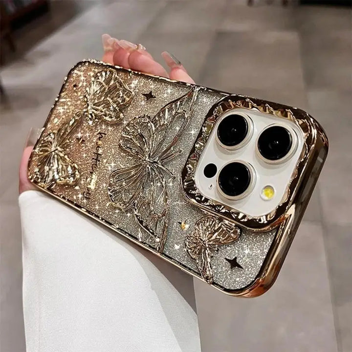 Lisslune | 3D Bling Glitzer Schmetterling Quicksand Farbverlauf Handyhülle Für iPhone 16 15 14 13 12 11 Pro Max 16 Plus Beschichtung Stoßfest Hülle
