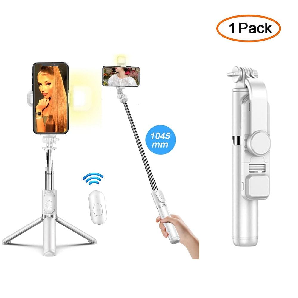 Lisslune | Versatile wireless tripod selfie stick with Bluetooth remote control, 360° rotation and built-in fill light - Compatible with Android and iOS