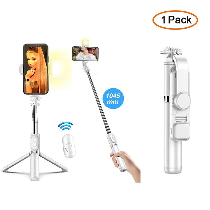Lisslune | Versatile wireless tripod selfie stick with Bluetooth remote control, 360° rotation and built-in fill light - Compatible with Android and iOS