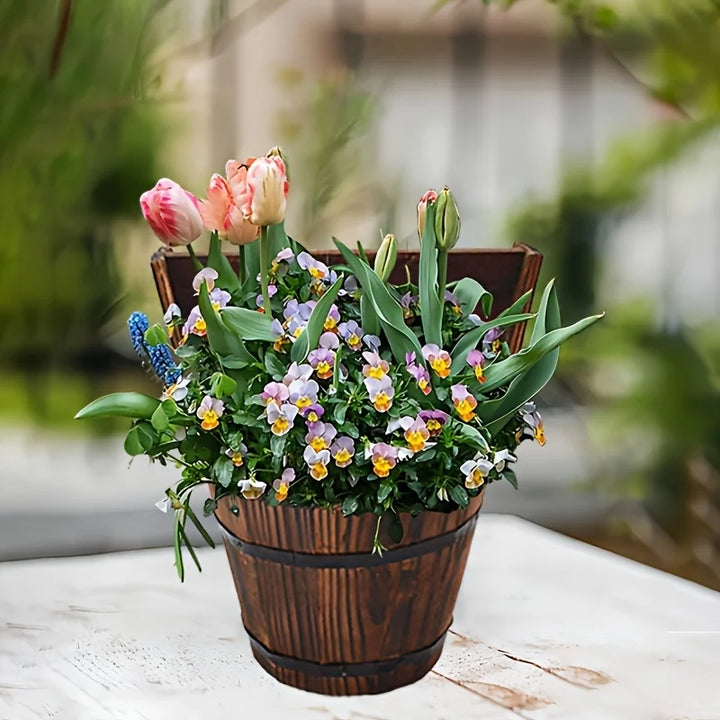 Lisslune | Wooden Bucket Planter in Barrel Design for Garden and Terrace – Decorative Flower Pots made of Wood