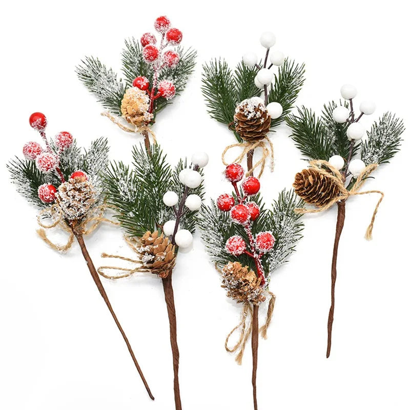 Rynx 5 Piece Christmas Red Berries Artificial Flower Pine Cone Branch Christmas Tree Decorations Ornament Gift Packaging Home DIY Wreath