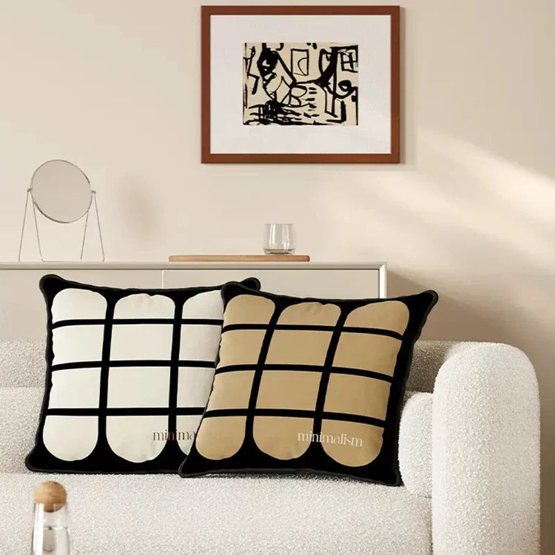 Rynx | Geometric Pillow Cover Velvet Back Cushion Cover Grid Throw Pillow Case Chic Decorations for Home Living Room