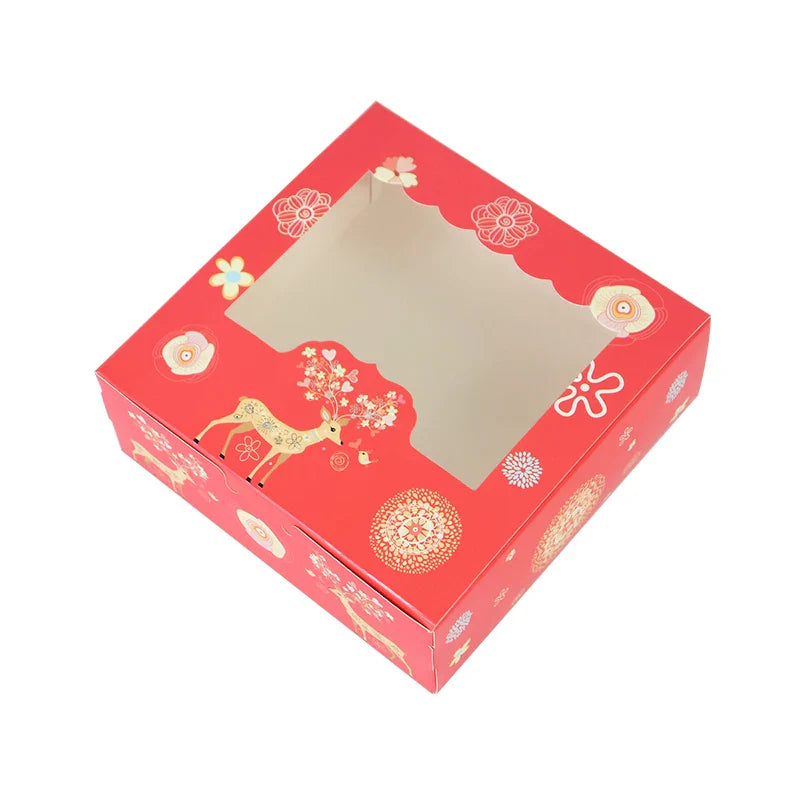 Rynx 10/5pcs Christmas cookie box with window candies chocolate cookie packaging boxes Christmas party gift packaging New Year's party treat box