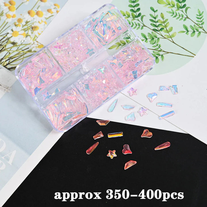 Rynx | 100 Pieces 3D Irregular Aurora Crystal Rhinestones Multi Shapes Aurora Nail Gems 6 Colors Flat Back Shiny Nail Art Rhinestones Charms