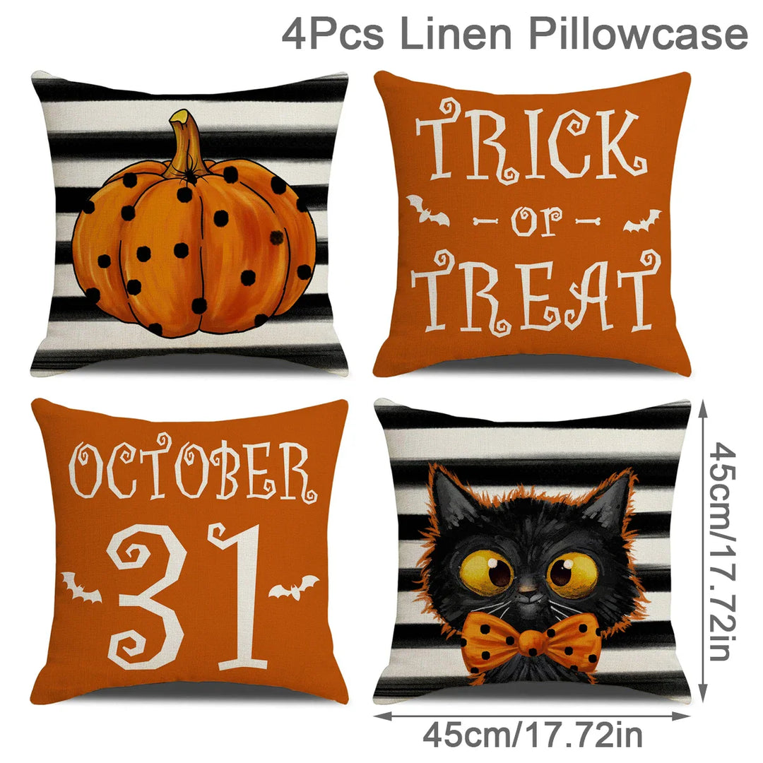 Rynx | 4PCS 45x45cm Halloween Pillowcase Pumpkin Wizard Ghost Halloween Decor For Home Decorative Sofa Car Chair Decor Pillowcase