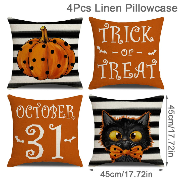 Rynx | 4PCS 45x45cm Halloween Pillowcase Pumpkin Wizard Ghost Halloween Decor For Home Decorative Sofa Car Chair Decor Pillowcase