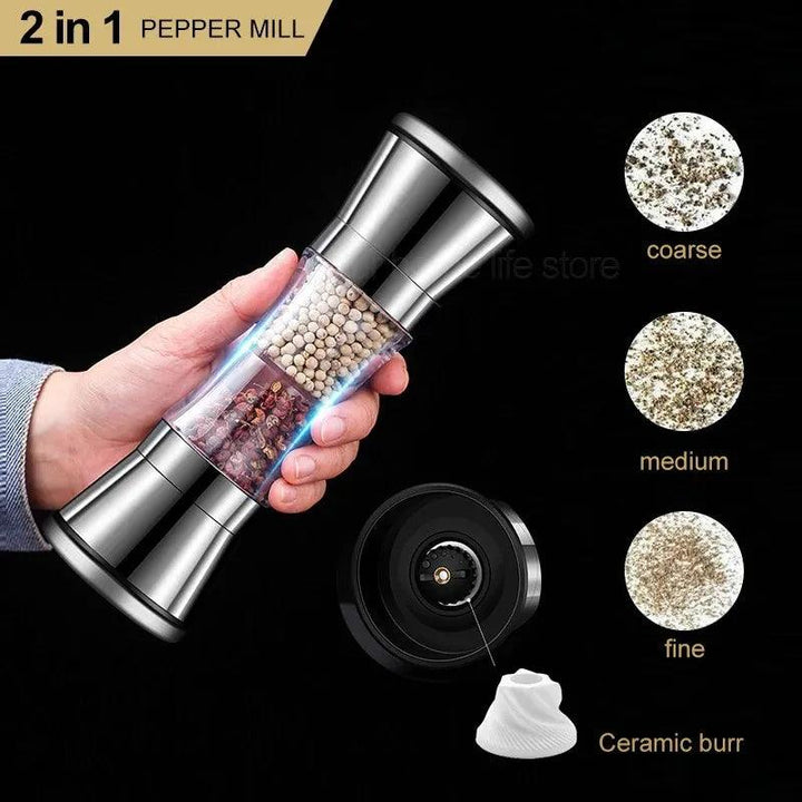 Lisslune | Stainless Steel Double-Head Spice Mill with Oversized Storage