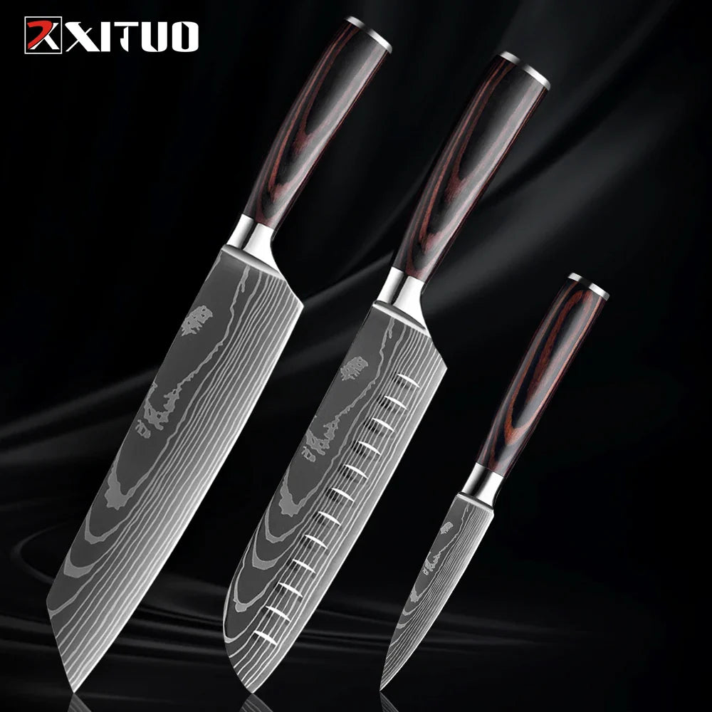 Skorter | XITUO Kitchen Knife Set - 1-9PCS 7Cr17Mov Stainless Steel Chef, Santoku & Fruit Knives with Ergonomic Pakkawood Handle