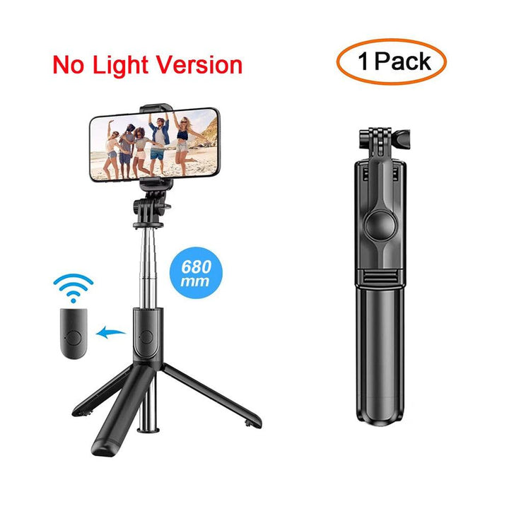 Lisslune | Versatile wireless tripod selfie stick with Bluetooth remote control, 360° rotation and built-in fill light - Compatible with Android and iOS