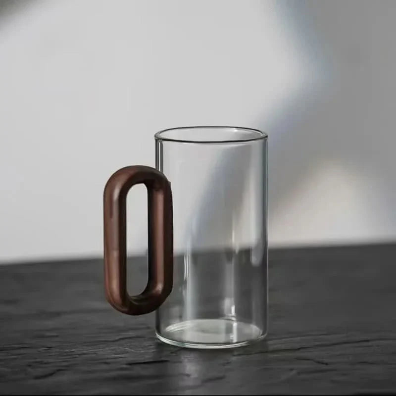Lisslune | Rustic Wooden Handle Heat-Resistant Glass Mug – 350ml