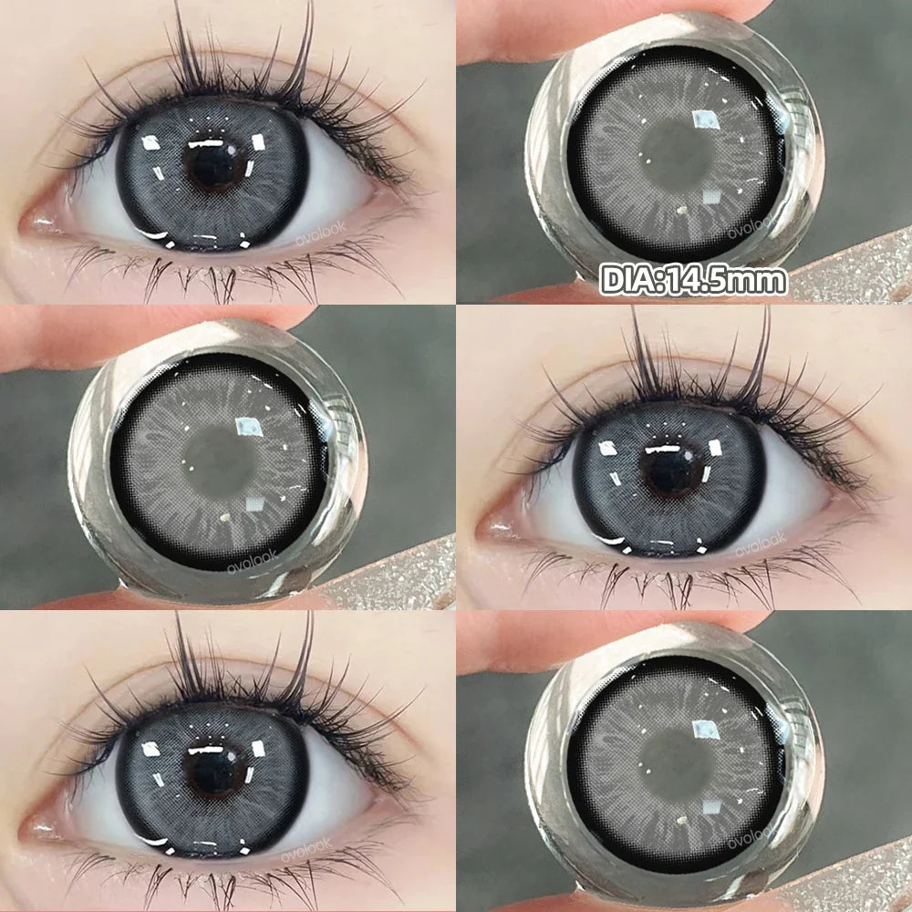 Rynx | 2PCS Large Gray Contact Lenses for Eyes Myopia Color Lens Natural Brown Pupils Gradient Contact Lens Black Lens
