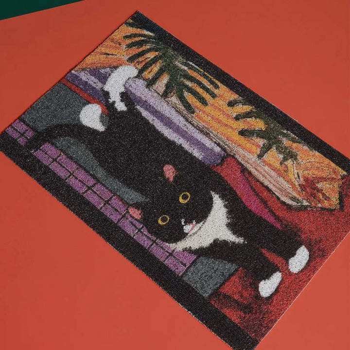 Rynx | Sweet Cat Entrance Mat Stain-Resistant Decontamination Doormats Cartoon Pattern Balcony Rug Non-Slip PVC Door Mat IG Carpet