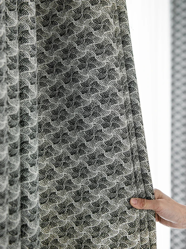 Rynx | Modern Luxury Living Room Foot Curtains Lines Creative Art Bedroom Decorative Curtains Jacquard Blackout Study Curtains Cortina