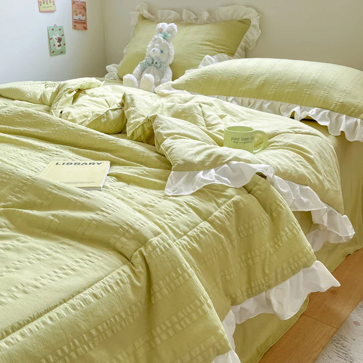 Rynx | Korean Princess Style Summer Cool Quilt Comforter Soft Seersucker Lace Ruffle Summer Thin Quilt Blanket Machine Washable