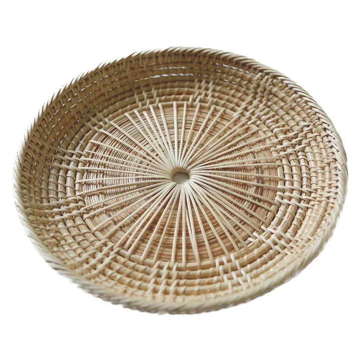 Rynx | Handmade Rattan Tray Round Food Fruits Bread Serving Plate Small Item Storage Picnic Baskets Home Kitchen Table Decor