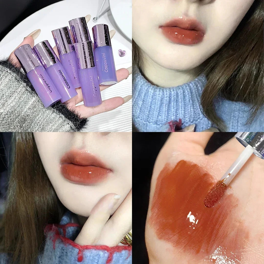 Rynx | Mirror Water Lip Glaze Tint Dark Mulberry Lip Gloss Purple Red Clear Moisturizing Gel Long-lasting Non-sticky Liquid Lipsticks Oil