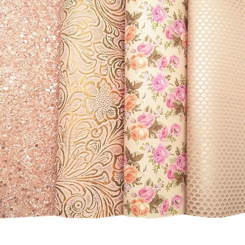 Lisslune | Glamorous Chunky Glitter Peony Pattern Synthetic Leather - Essential for Crafters