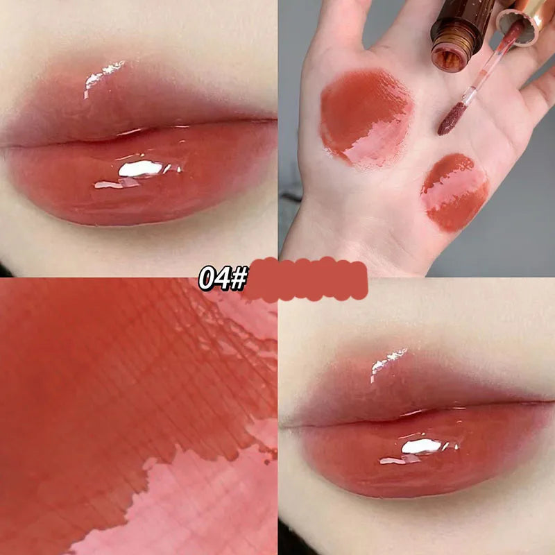 Rynx | Retro Clear Lip Glaze Gloss Mirror Glitter Non Stick Cup Brighten Jelly Dark Lipstick Red Brown Alternatives Lip Ink Tint Korean Makeup