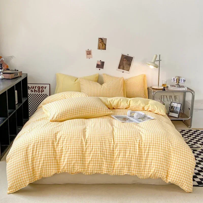 Rynx Japanese Style Check Queen Duvet Cover Set 1/3 Pieces Soft Washed Duvet and Pillowcase or just Duvet Covers Skin-Friendly