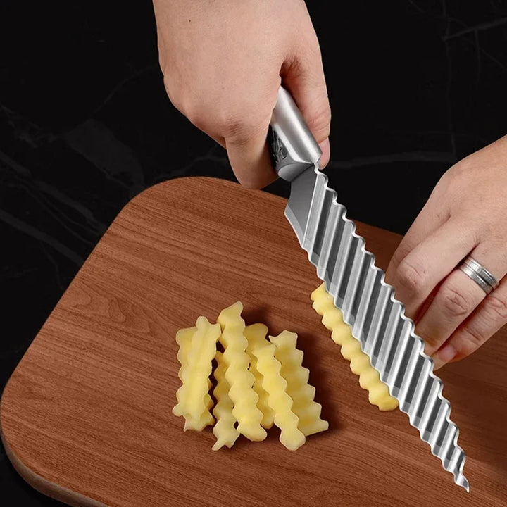 Lisslune | Wooden Handle Ribbed Design Kitchen Knife
