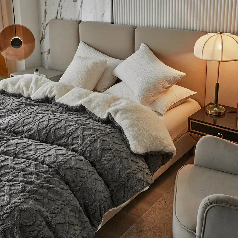 Rynx Tafu Velvet Warm Winter Bed Cover Blanket Dual Use Artificial Cashmere Duvet Cover Soft Warm Coral Fleece Comforter Cover