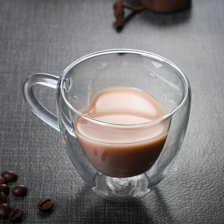 Lisslune | Heart Love Shape Glass Mug Double-Walled Coffee Cups Insulated Tea Milk Lemon Juice Water Cup Heat-Resistant Drinkware Lover Gift