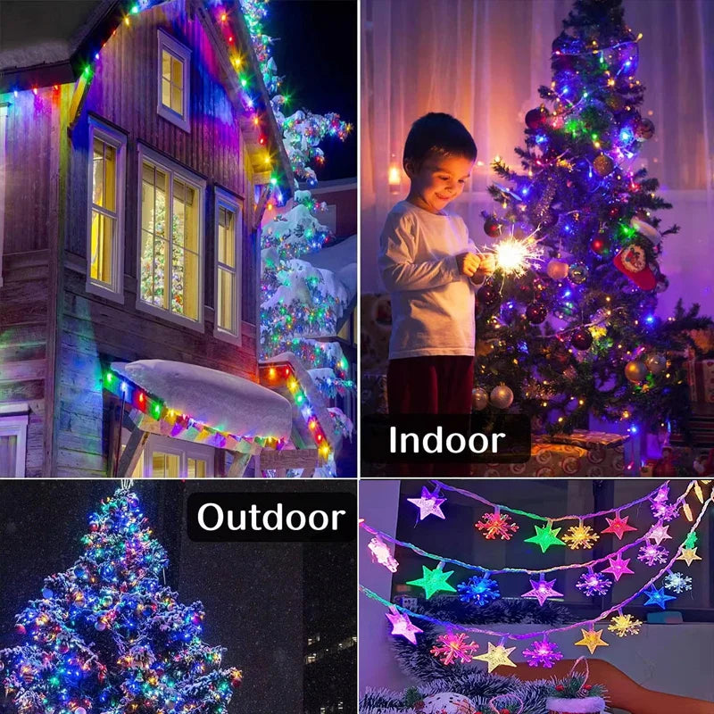 Rynx | Star Snowflake Christmas LED USB Battery 220V String Lights Fairy Lights Garland For Tree New Year Decorations 1.5M-30M Noël Navidad
