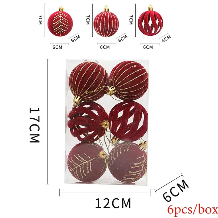 Rynx | 6pcs/Box 6cm Christmas tree balls ornaments Christmas tree hanging pendants Christmas decorations for home 2024 Christmas New Year gift