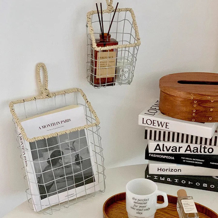 Rynx | Nordic hanging storage basket handcrafted metal organizer kitchen tableware small items snacks support home decor accessories