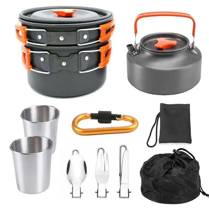 Lisslune | All-in-one Portable Camping Cook Set with Non-stick Cookware, Kettle and Foldable Cutlery for Outdoor Sports Adventures