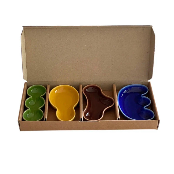 Rynx | Colorful Ceramic Sauce Dish Wasabi Oil Vinegar Dispenser Container Japanese Korean Style Dining Room Accessories 4 Piece Set