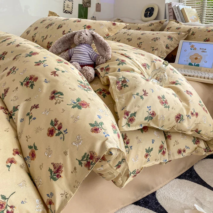 Rynx | Vintage Floral Duvet Cover Set, 3-piece Botanical Bedding Garden Style Flower Reversible Duvet Covers Luxury Soft Breathable