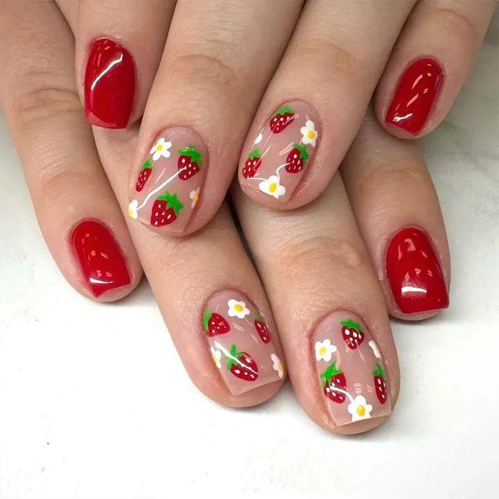 Rynx | 24 Piece Square Press-on Nails Set with Pink Flower Patterns Full Coverage Acrylic Nail Tips Glue for Stylish Women/Girls