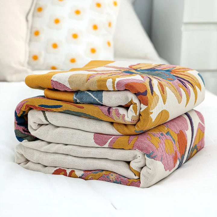 Rynx | Textilstadt Ink Flowers Scent Cotton Multilayer Gauze Towel Blanket Summer Cool Throw Blanket Bedroom Comfortable Bed Sheets 240x250
