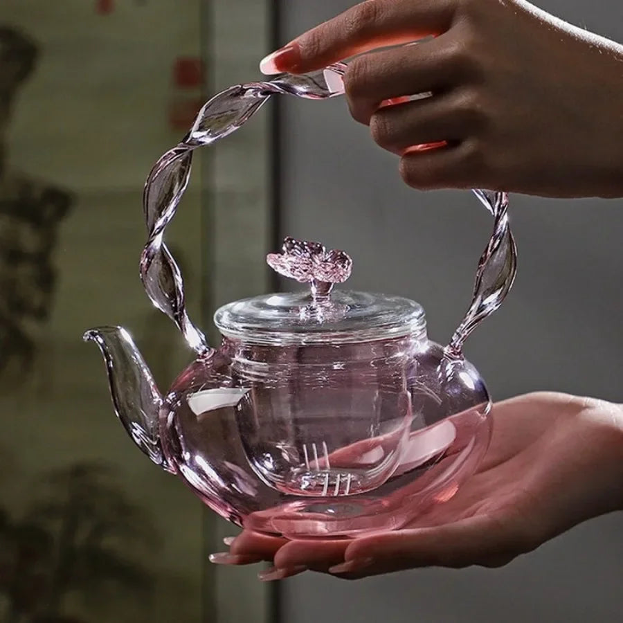 Lisslune | Floral Lid Design Tea Infuser Glass Teapot