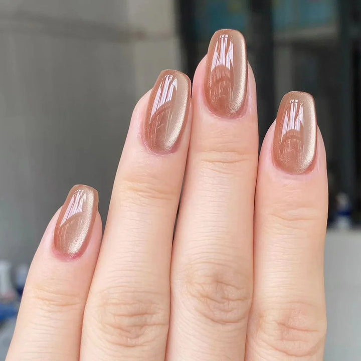 Rynx | Gray Sparkling Cat Eye Sweet Bow Nail Art Solid Color False Nails Removable Ready False Nails Press-on Nails with Glue