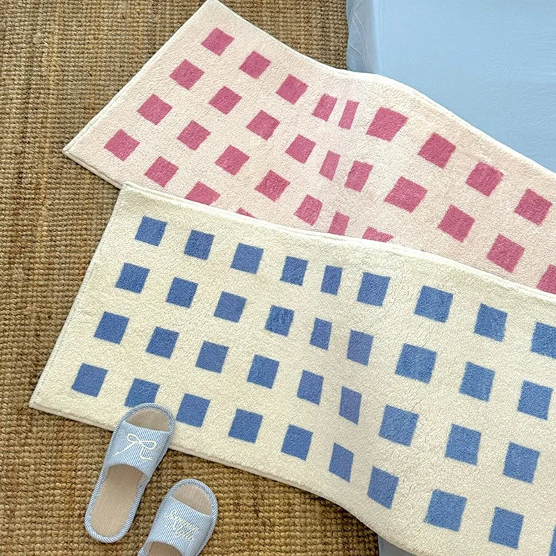 Rynx Bedroom Nightstand Carpet Checkered Floor Mat Girls Room Long Carpet Plush Soft Fluffy Mats Home Decor Carpet Bedroom