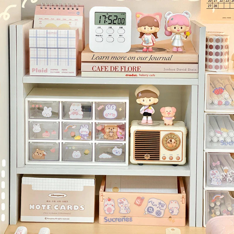 Rynx | Kawaii Desktop Storage Shelf Bookcase DIY Desk Holder Office Desk Organizer Student Combination Cabinet Storage Display Rack