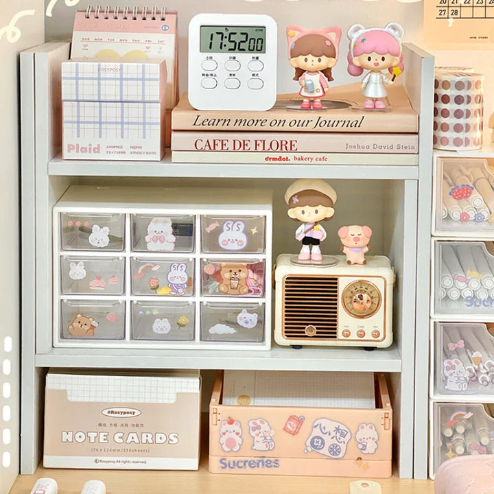 Rynx | Kawaii Desktop Storage Shelf Bookcase DIY Desk Holder Office Desk Organizer Student Combination Cabinet Storage Display Rack